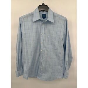 Haspel Mens Dress Shirt 15.5 34/35 M Blue Plaid Checkered Long Sleeve Non-Iron‎